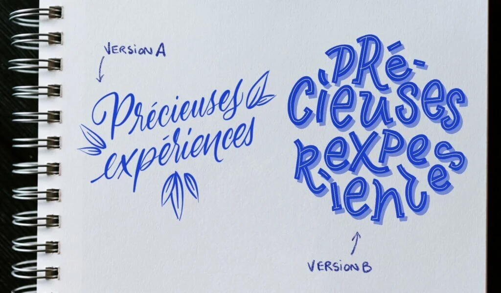 Marie de Cap Letter te montre deux versions de texte à toi de trouver la différence entre calligraphie et lettering? à toi de jouer!