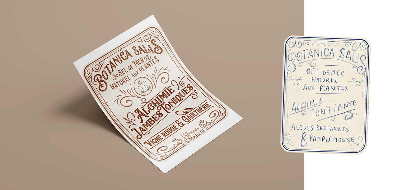 vintage label by studio cap letter